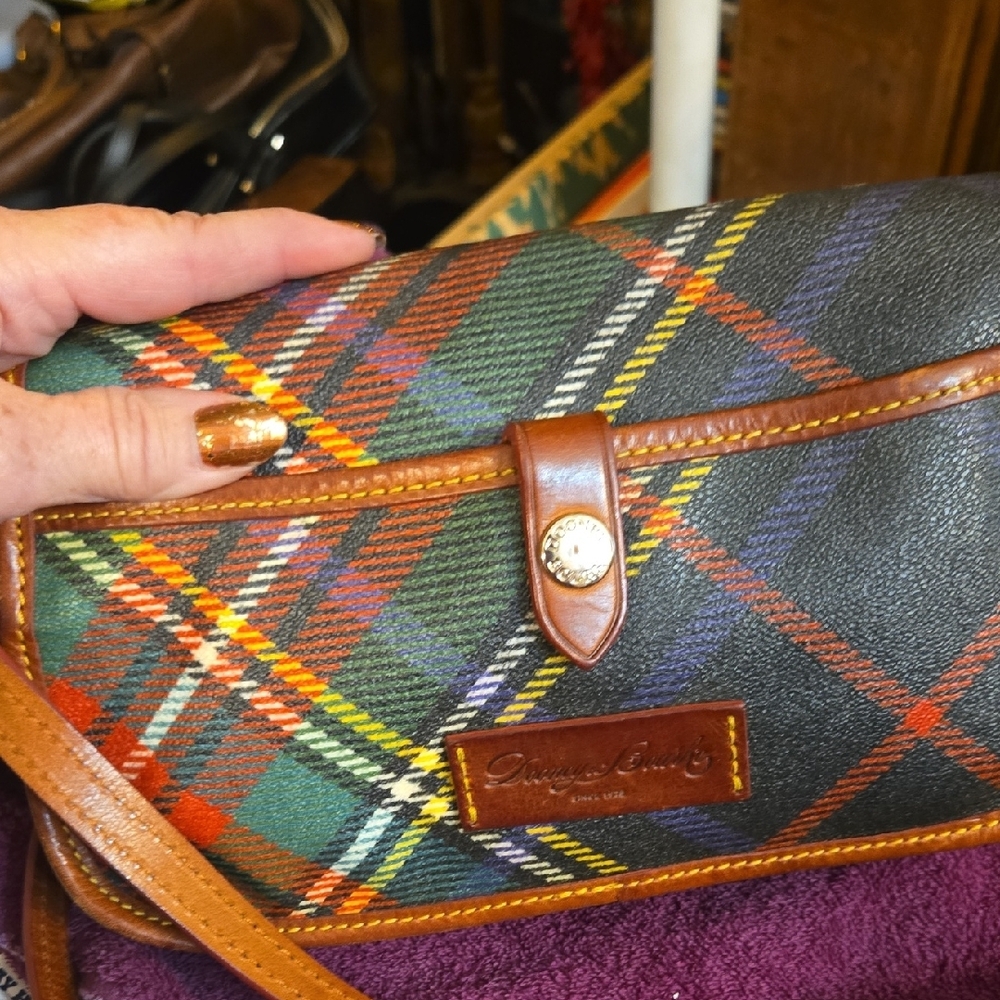 Dooney & Bourke Green Plaid Crossbody with Brown Leather Trim - Picture 3 of 9